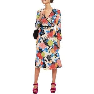 Topshop Floral Wrap Midi Dress in White, Blue, Red, Pink, Green